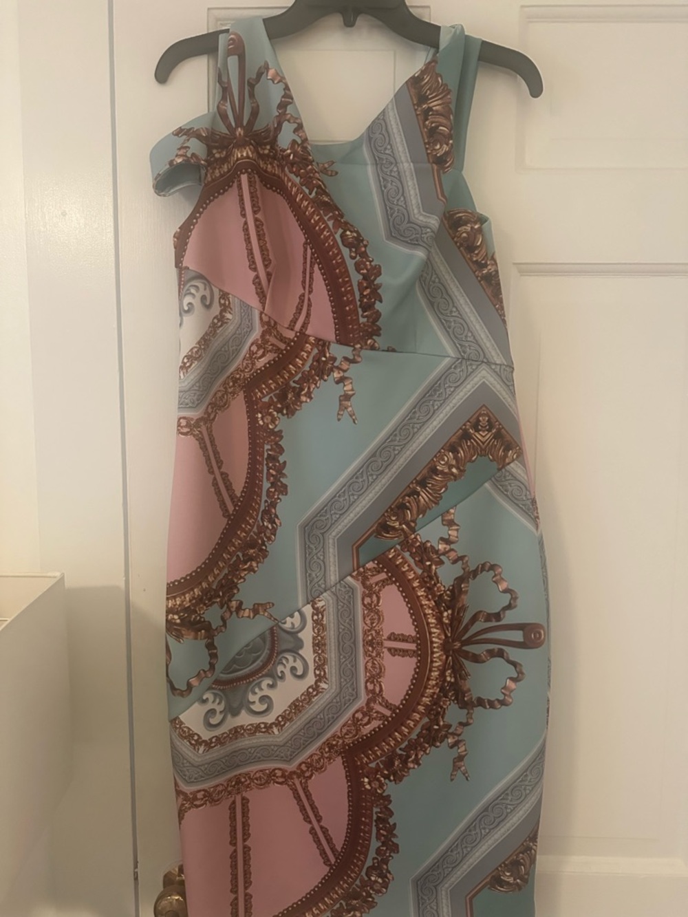 Ted Baker Scarf-Print Shift Dress in Pink & Light Blue.